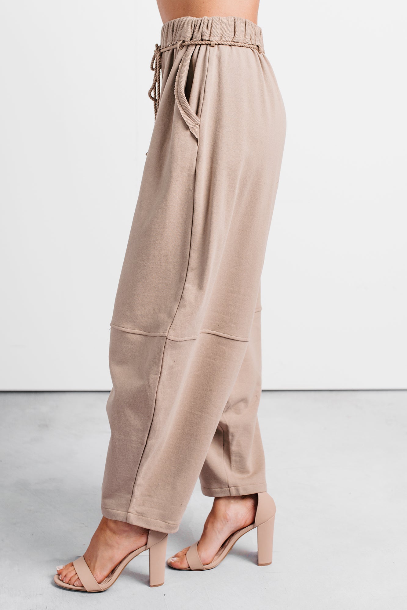 Wandering Home Braided Tie Barrel Sweatpants (Taupe)