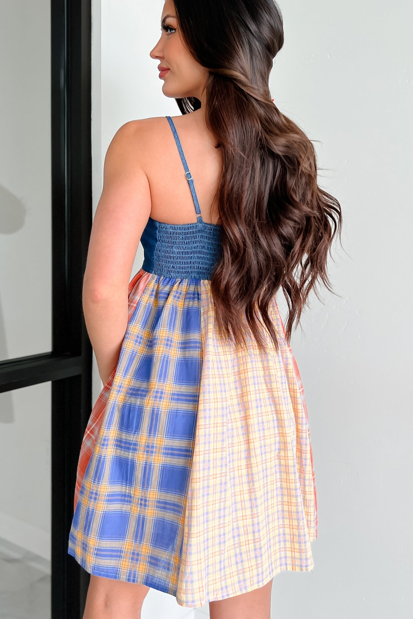 Punk Goes Cute Denim Plaid Mini Dress (Multi)