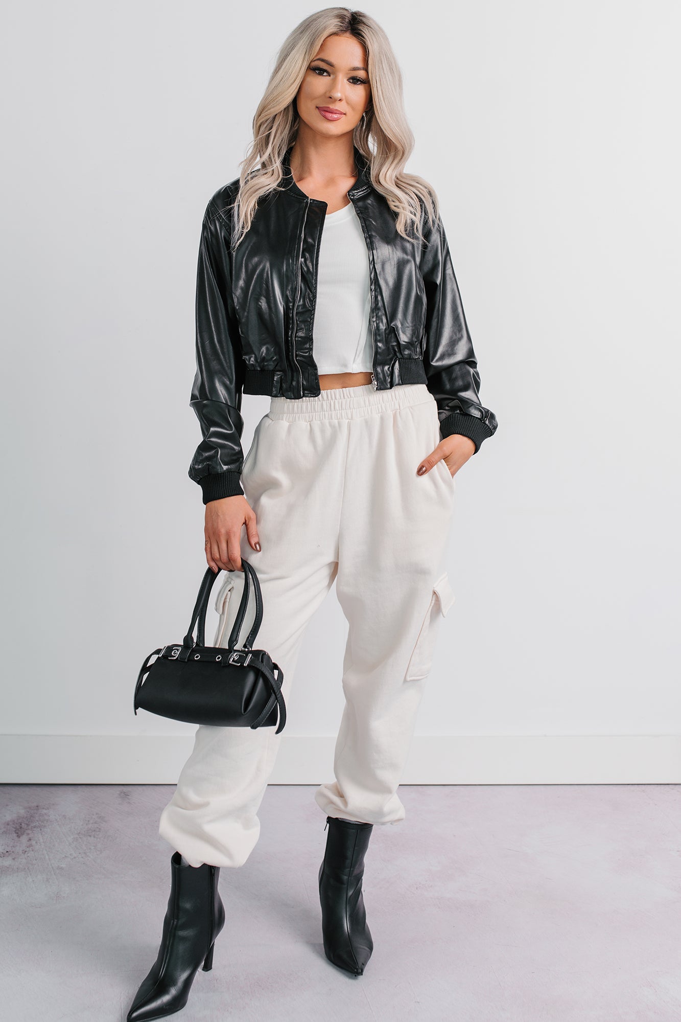 Practicing Patience Fleece Cargo Joggers (Ivory)