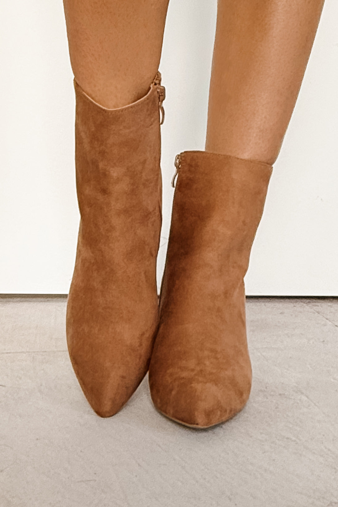 Under Control Faux Suede Heeled Booties (Taupe)