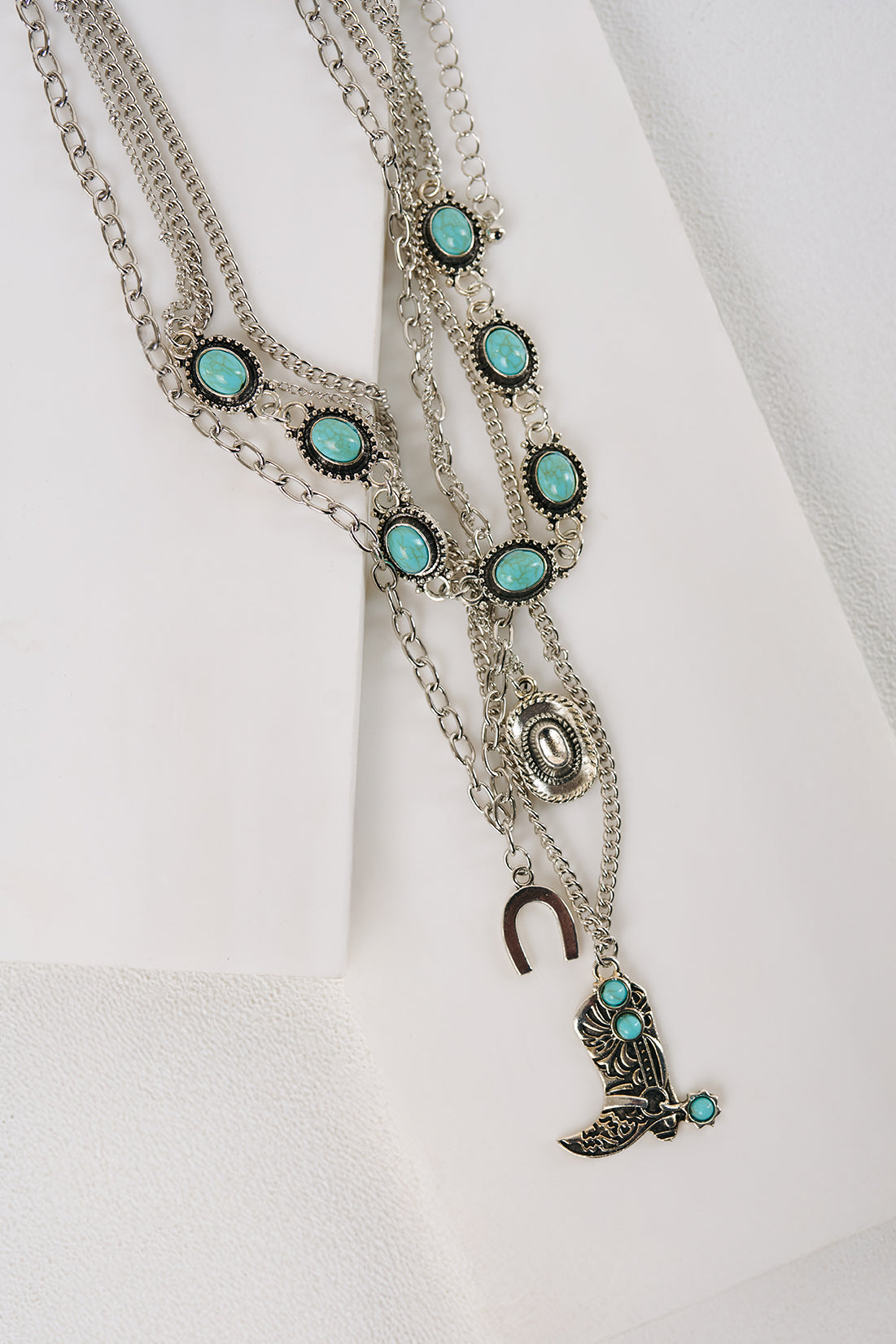 Trail Dust Layered Western Pendant Necklace (Silver)