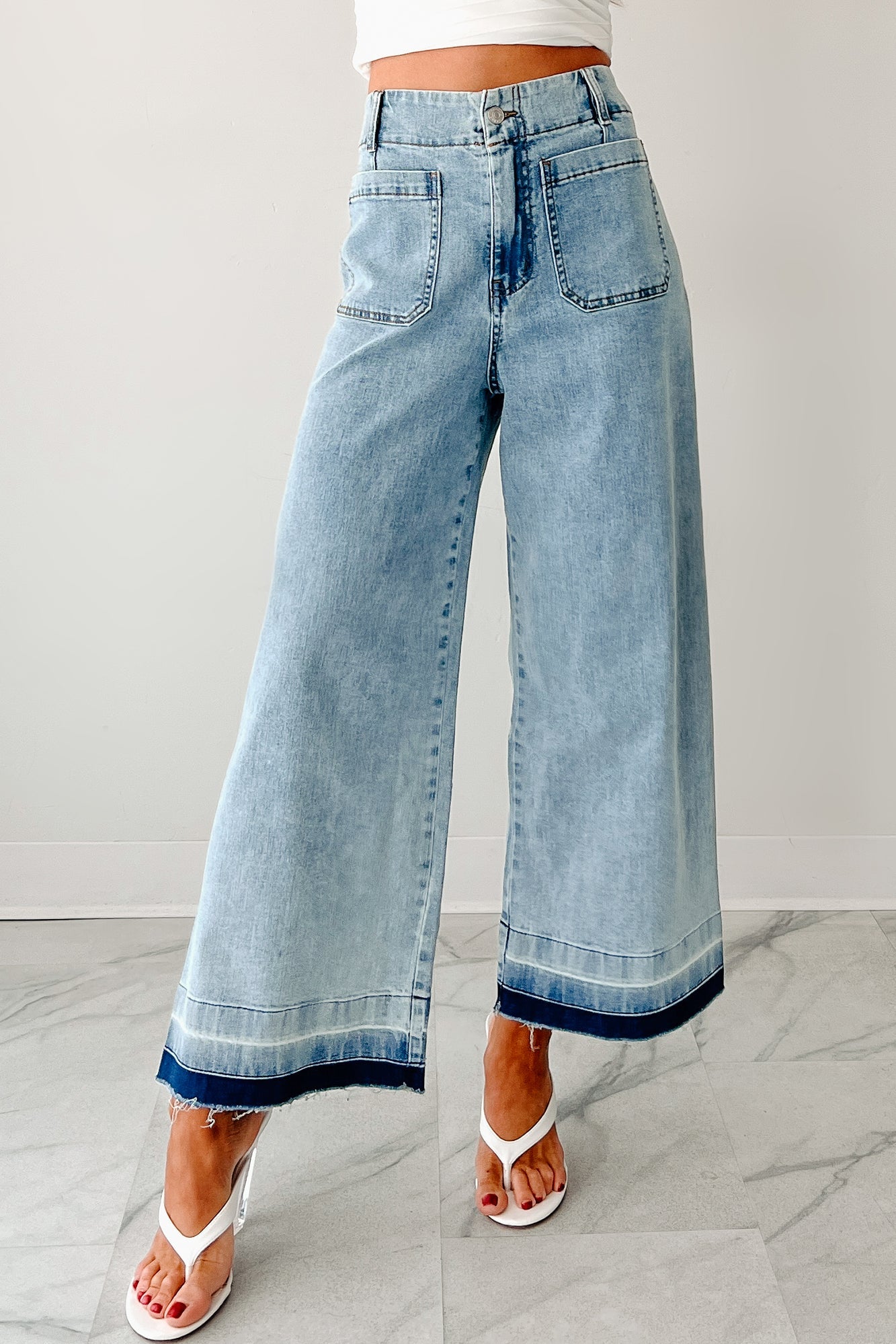 Lola Dyed Hem Wide Leg Crop Jeans (Denim)