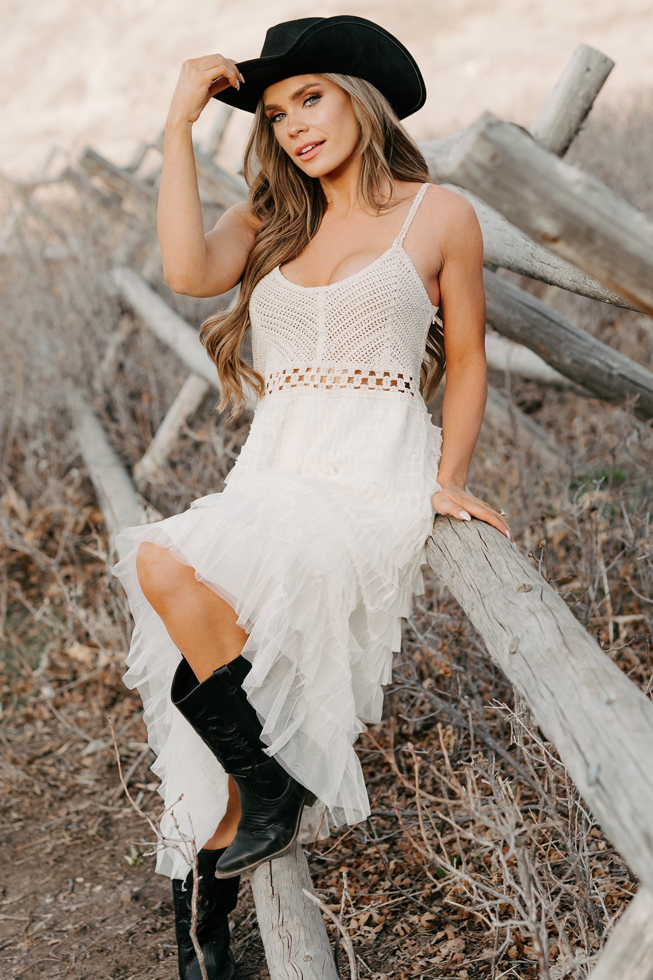 Sunlit Serenity Crochet Ruffle POL Dress (Natural)